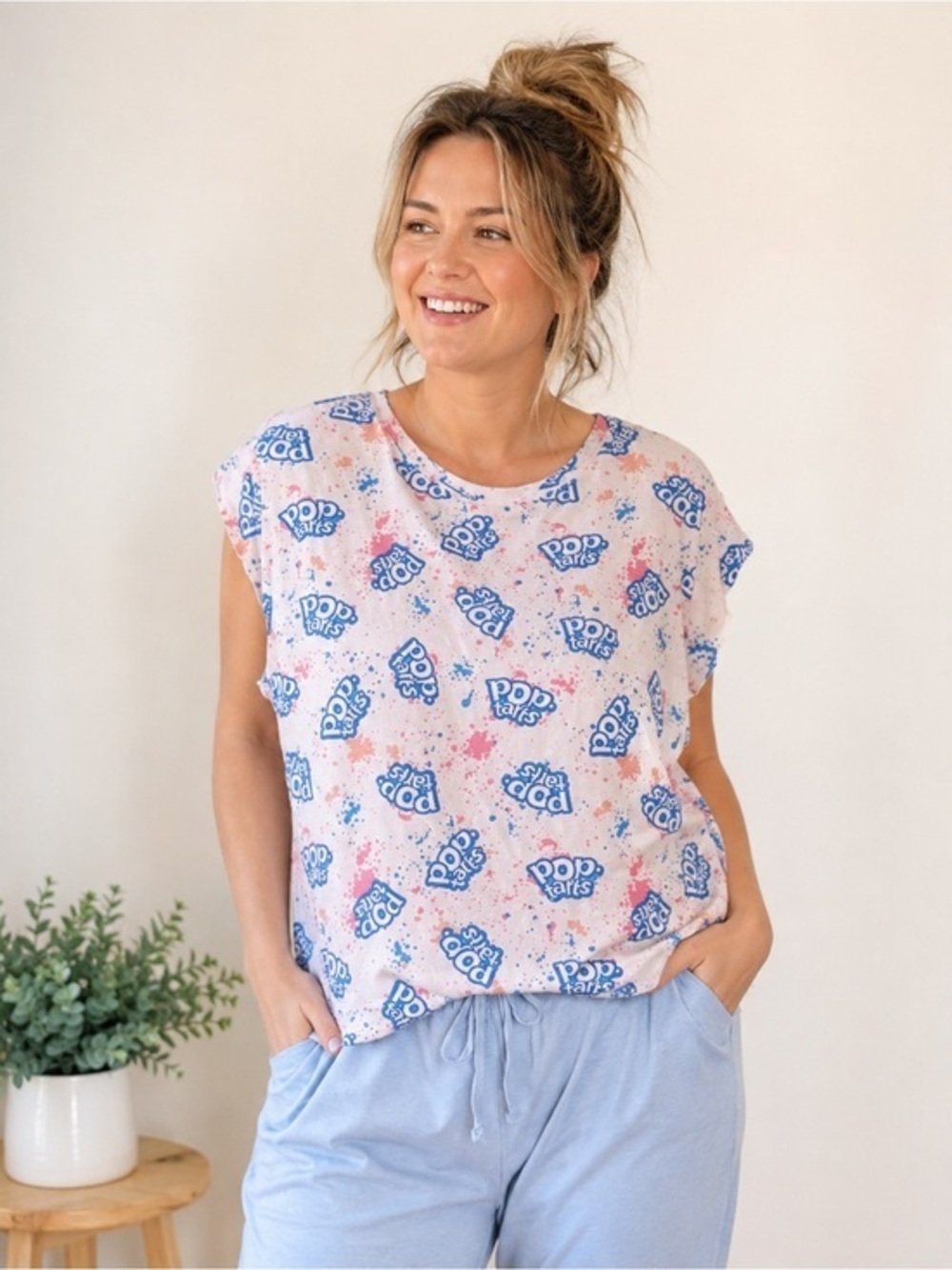 Pop-Tarts Graphic Sleep Shirt 2X Pink Blue Novelty Pajama Lounge Plus Size